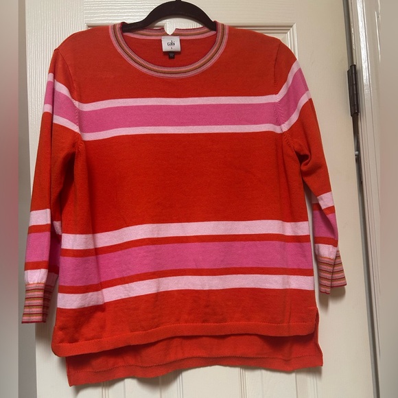CAbi Red and Pink Striped Cadet Pullover - Picture 2 of 9